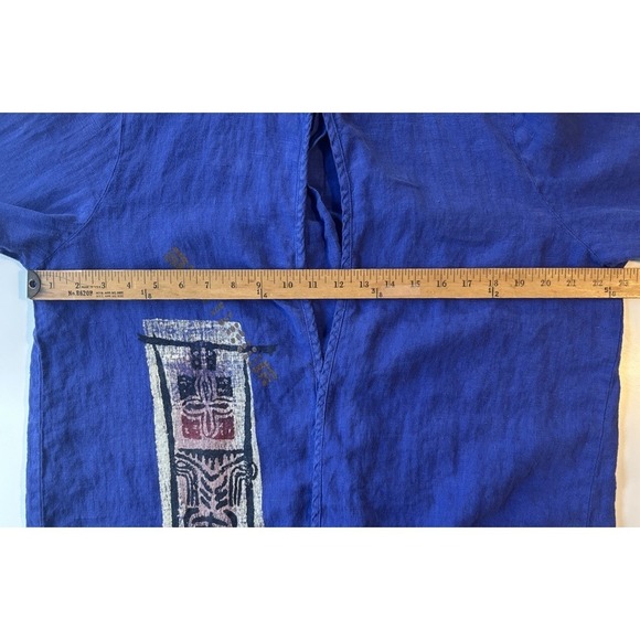 Vtg Blue Cactus Cotton Hand Painted Jacket One Button Lagenlook  Artsy Large - Picture 6 of 8